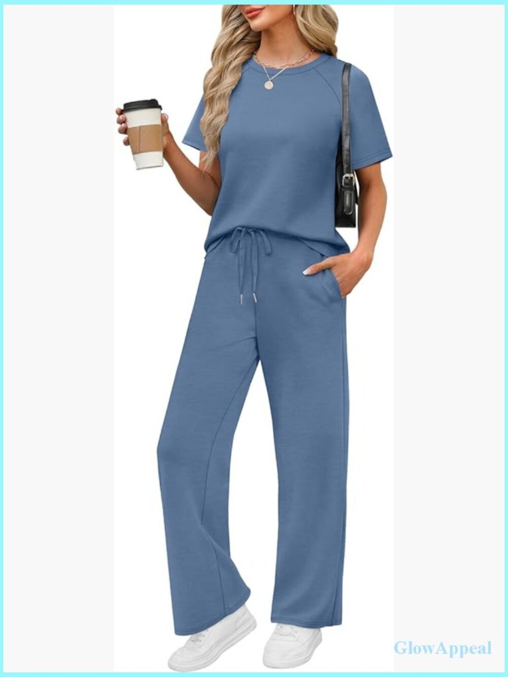 2 Piece Lounge Set with Pockets - Short Sleeve Travel Outfit